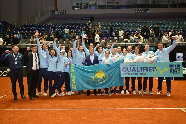 Il Kazakistan festeggia la qualificazione alle Billie Jean King Cup Finals 2026 (Foto ITF)