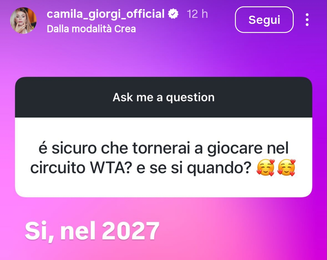 Camila Giorgi, annuncio social: "Nel 2027 torno in campo"