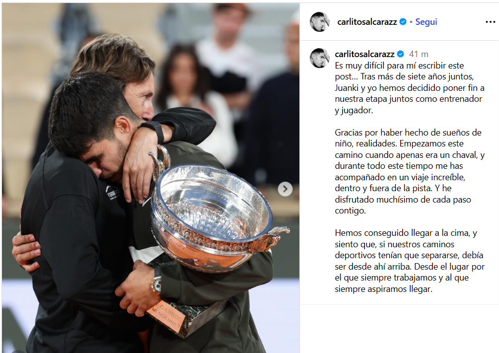 Alcaraz e Ferrero si separano: l'annuncio ufficiale