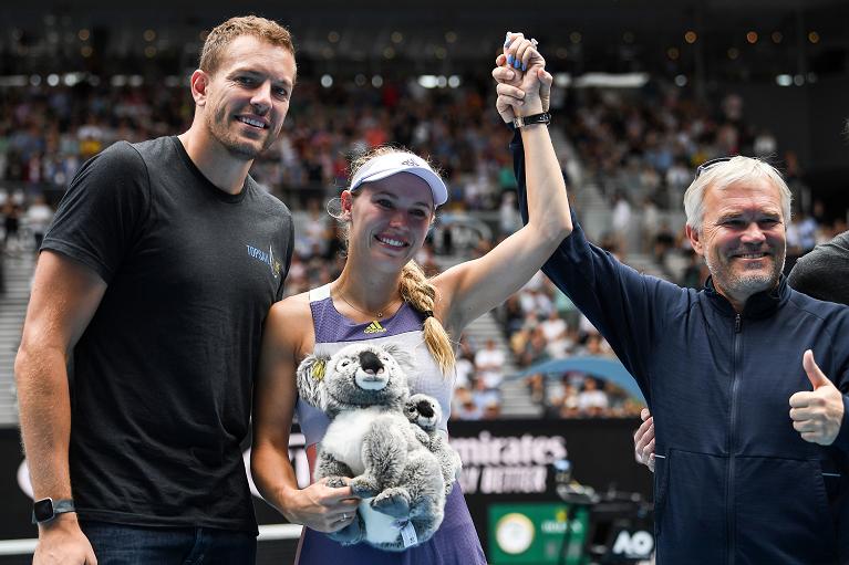 Caroline Wozniacki con il padre allenatore Piotr e il marito David Lee