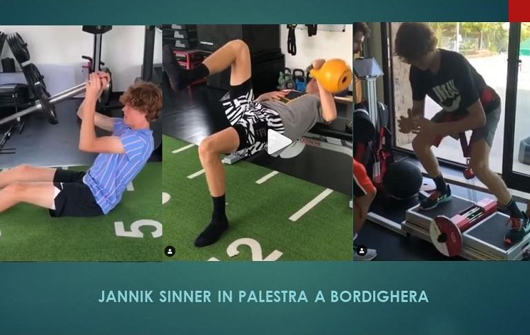 Sinner con i pesi e su una pedana che lo fa lavorare in modo mirato sul potenziamento e trasferimento del peso