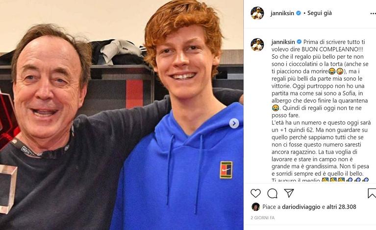 Il post con cui Jannik ha fatto gli auguri a Riccardo Piatti