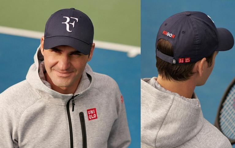 Roger Federer con in testa il suo mitico logo