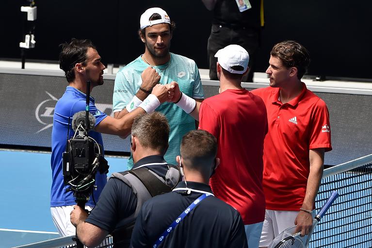 Berrettini e Fognini hanno battuto Thiem e Novak 6-1 6-4 nel doppio decisivo