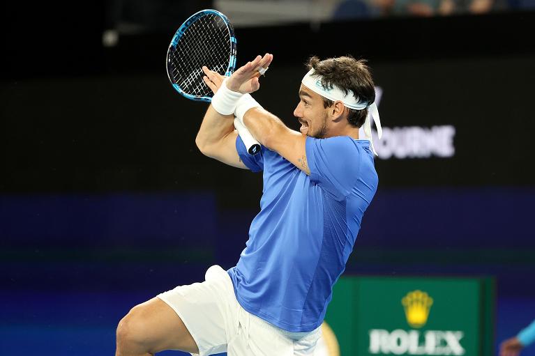 Fognini festeggia il successo contro Carreno Busta