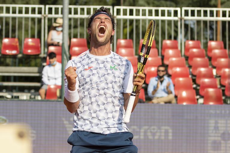 Marco Cecchinato libera la sua gioia (foto Marta Magni/MEF Tennis Events)