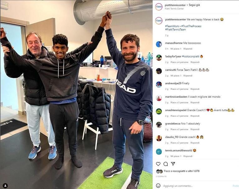 Riccardo Piatti con Manas Dhamme, 14 anni, grande speranza del tennis indiano