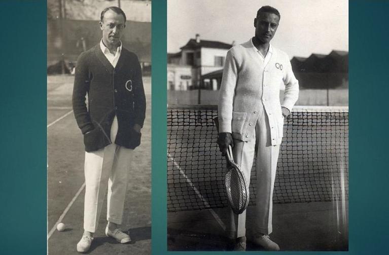 Il conte Mino Balbi di Robecco (a sinistra) e Cesare Colombo, i due giocatori schierati dall'Italia nella prima sfida di Coppa Davis della storia, nel 1922 contro le Isole Britanniche