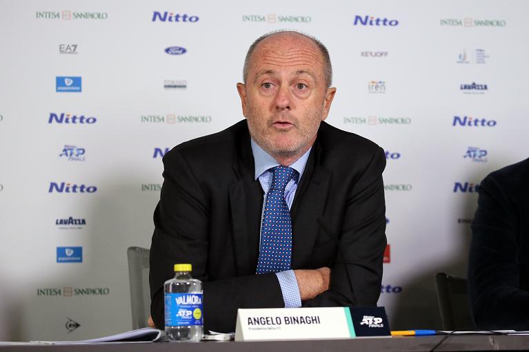 Il presidente della Federazione Italiana Tennis e Padel, Angelo Binaghi, durante la conferenza stampa conclusiva delle Nitto ATP Finals (Foto Sposito)