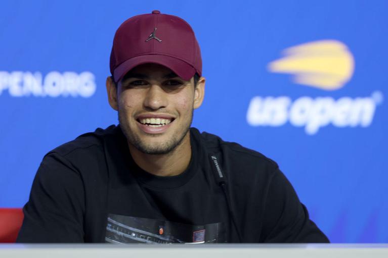 Carlos Alcaraz in conferenza stampa allo Us Open 2023 (Getty Images)
