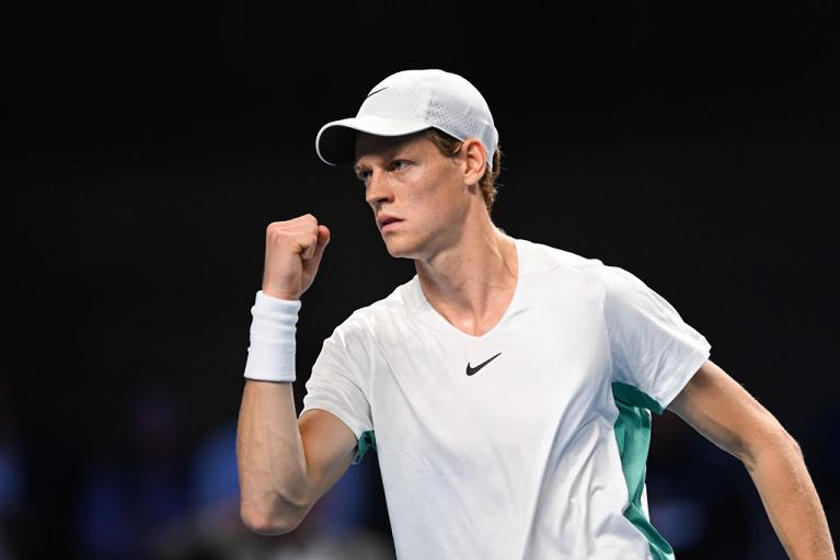 L'esultanza di Jannik Sinner durante la semifinale contro Andrey Rublev a Vienna (Getty Images)