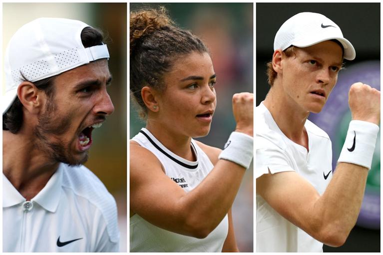Lorenzo Musetti, Jasmine Paolini e Jannik Sinner a Wimbledon (Getty Images)
