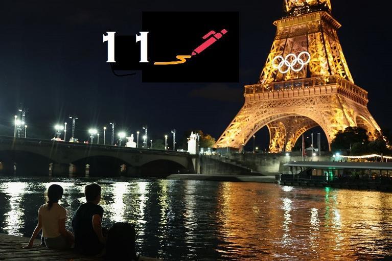 La Tour Eiffel con i cinque cerchi dei Giochi 2024 (Foto Getty, grafica Vecteezy)
