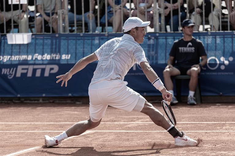 Kei Nishikori in azione al Challenger di Como (Foto Bettina Musatti)