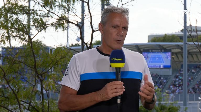 Renzo Furlan nello studio di SuperTennis a Flushing Meadows durante lo US Open (Fotogramma dal video)