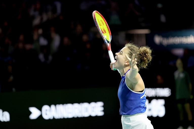 Jasmine Paolini esulta dopo la vittoria (foto Sposito/FITP)