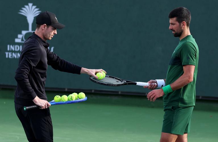 Novak Djokovic e Andy Murray durante una sessione di allenamento a Indian Wells (Getty) (Getty)