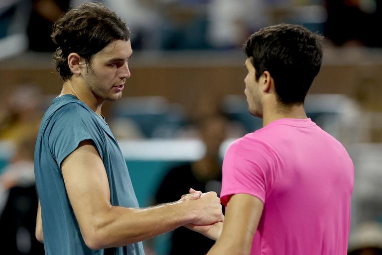 Taylor Fritz e Carlos Alcaraz a Miami nel 2023 (Getty)