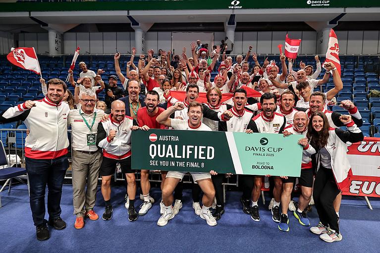 La festa dell'Austria per la qualificazione alla Final 8 di Coppa Davis 2025 (Getty Images)