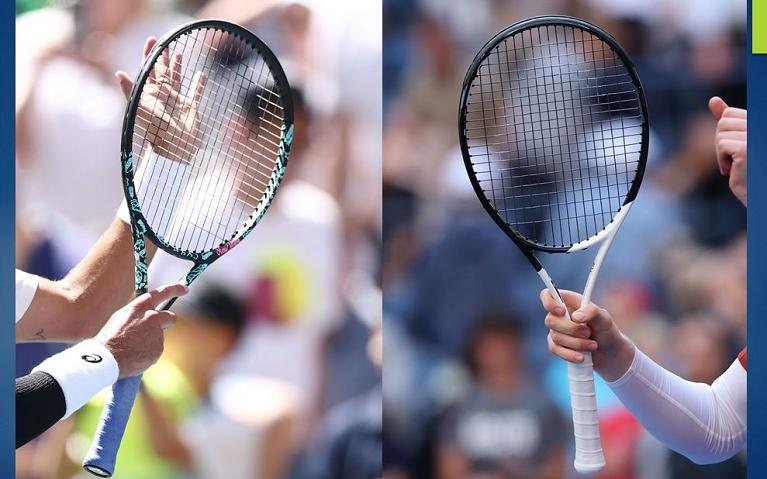 La Head Boom Pro (versione Neon) in pugno a Lorenzo Musetti e la Head Speed MP bianca e nera in pugno a Jannik Sinner
