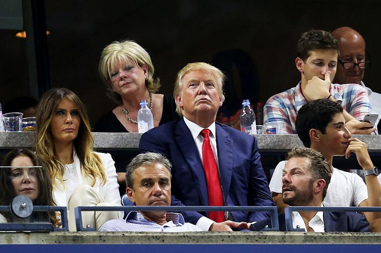 Donald Trump sugli spalti di Flushing Meadows nel 2015 (Getty)