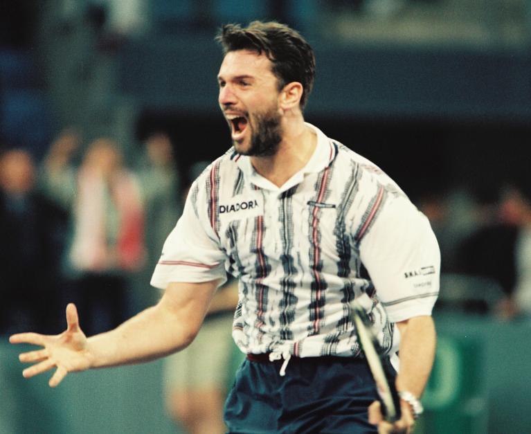 Omar Camporese in Coppa Davis contro la Spagna nel 1997