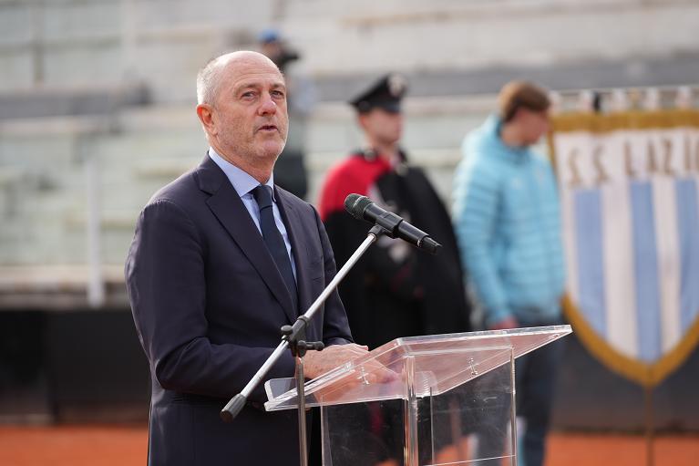 Il presidente della Federazione Italiana Tennis e Padel, Angelo Binaghi, in occasione della commemorazione per Nicola Pietrangeli (Foto FITP)