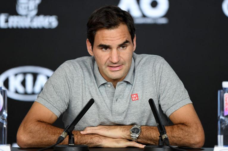 Roger Federer nel 2020 in una conferenza stampa del suo ultimo Australian Open (Getty)