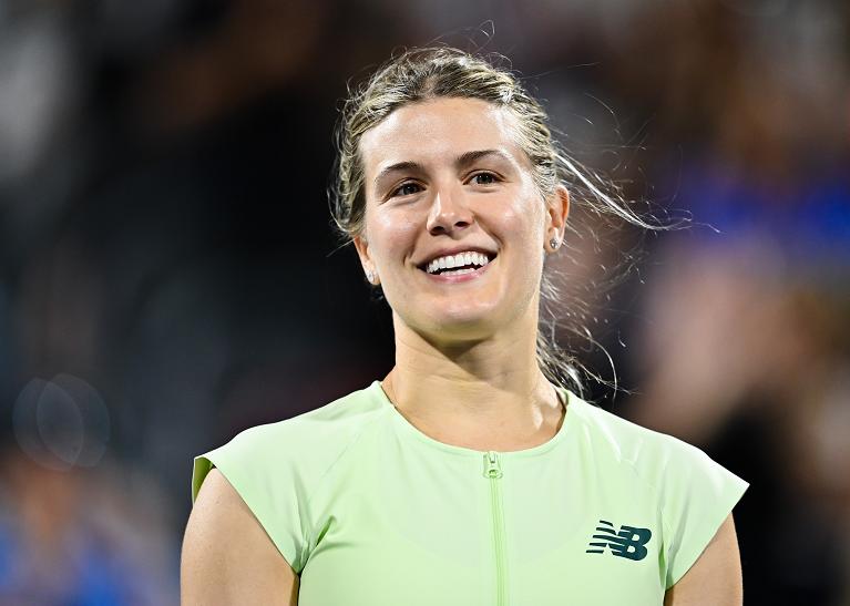 Il sorriso di Eugenie Bouchard a Montreal 2025, il suo ultimo torneo (foto Getty Images)