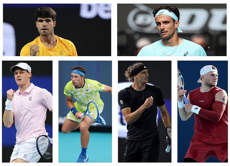 Alcaraz, Musetti, Sinner, Ruud, Zverev e Draper (fonte foto Getty Images)