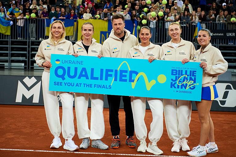 L'Ucraina festeggia la qualificazione alle Finals di Billie Jean King Cup Finals 2026 (Getty Images)