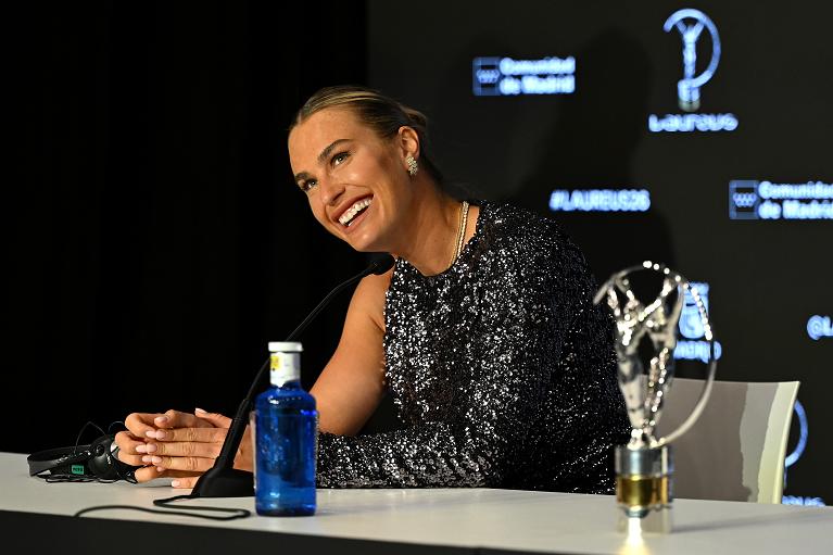 Aryna Sabalenka in conferenza stampa ai Laureus World Sports Awards (Getty Images)