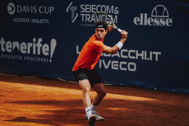 Marco Cecchinato in azione al Challenger di Perugia (Foto Serafini)