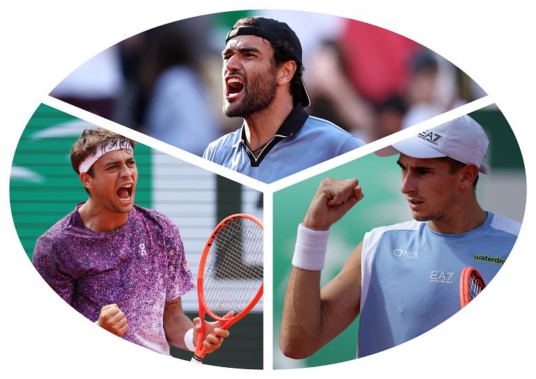 Cobolli, Berrettini e Arnaldi nei quarti al Roland Garros 2026 (fonte foto Getty Images)