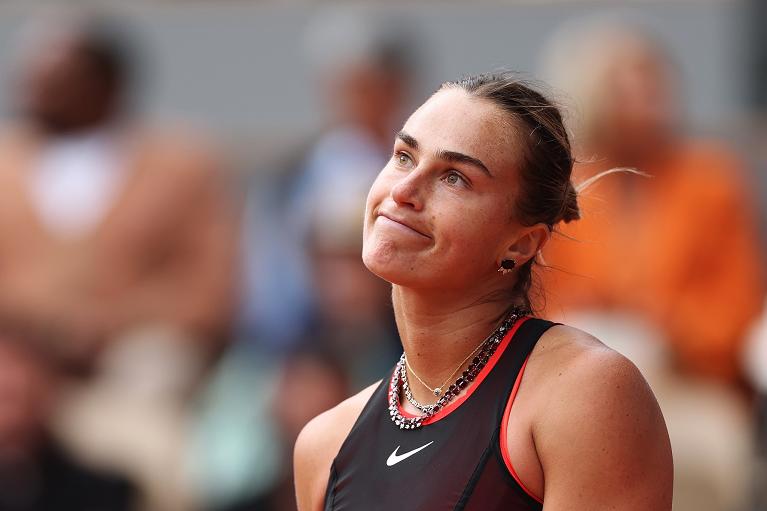 Un primo piano di Aryna Sabalenka (foto Getty Images)