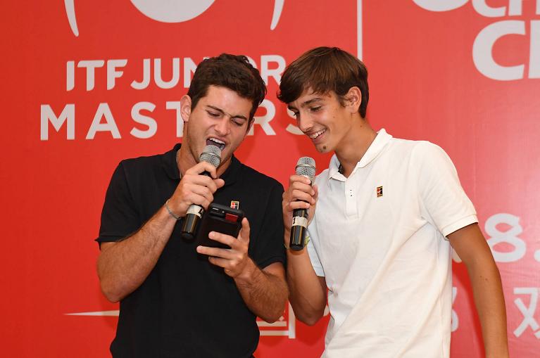 Nicolas Mejia e Lorenzo Musetti all'ITF Junior Masters 2018 (Foto Paul Zimmer)