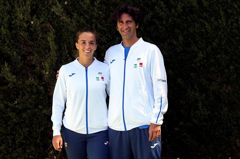 Lucia Bronzetti e coach Francesco Piccari BJK Cup Alghero