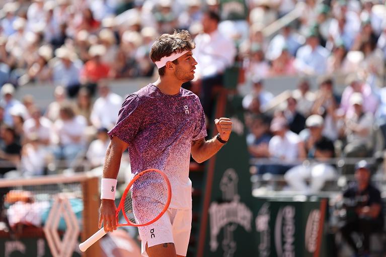 Un'esultanza di Flavio Cobolli (foto Getty Images)