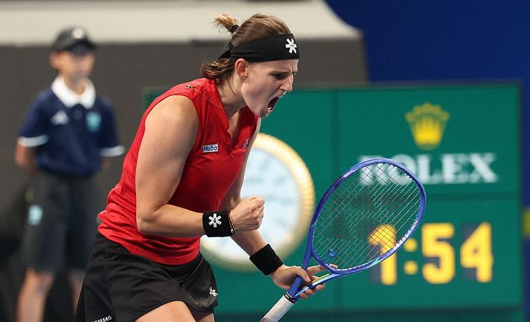 Un'esultanza della belga Greet Minnen in Billie Jean King Cup (Getty Images)
