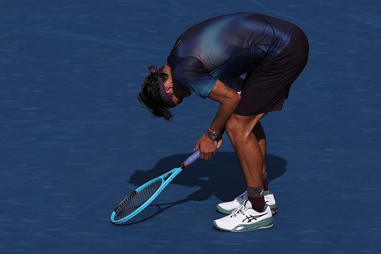 Lorenzo Musetti sulle gambe allo US Open 2026 (Getty Images)
