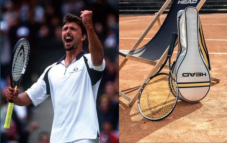 Goran Ivanisevic esulta a Wimbledon nel 2001 con la sua Head iPrestige (foto Getty Images). Accanto, la versione 2026