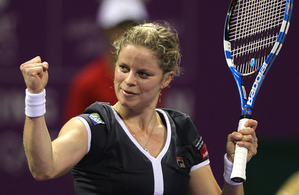 Kim Clijsters celebra l'approdo in finale nei WTA Championships di Doha, nel 2010.