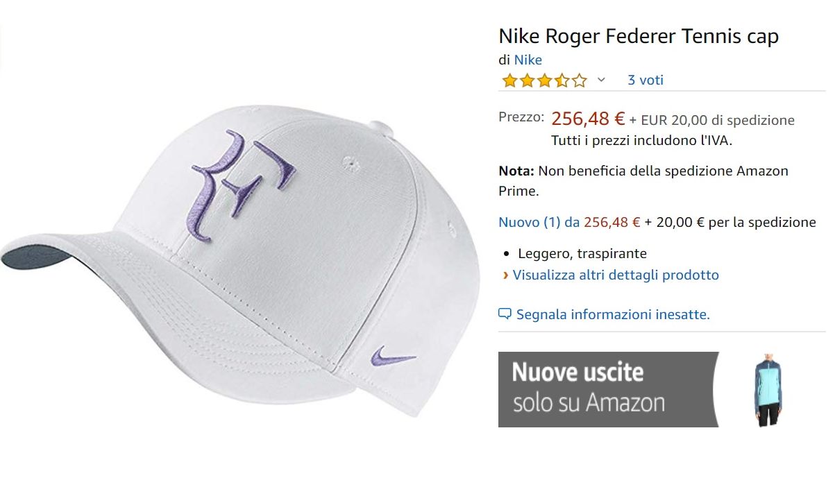 I cappellini logati RF, ma non 'usati' da Roger, sono schizzati a prezzi altissimi