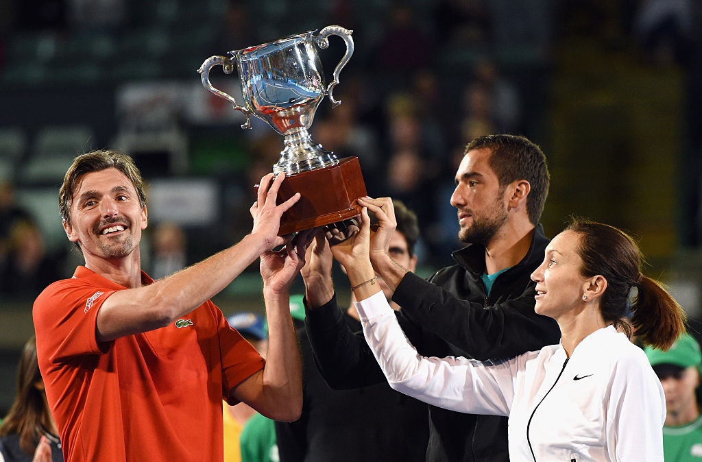 Goran Ivanisevic nel 2016 col team croato della World Tennis Challenge