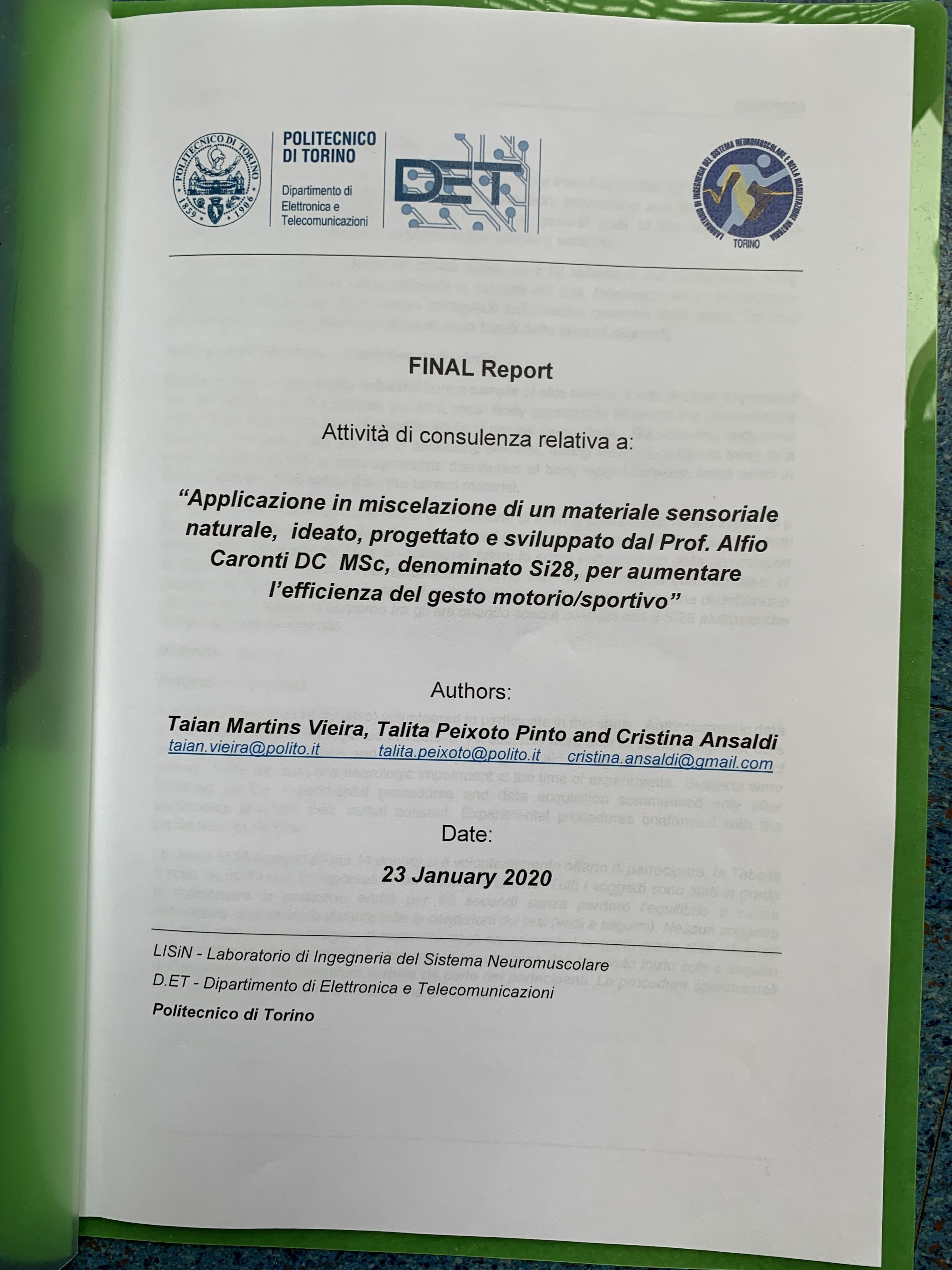 La ricerca del Politecnico di Torino sul materiale sensoriale ideato, sviluppato e progettato dal professor Alfio Caronti
