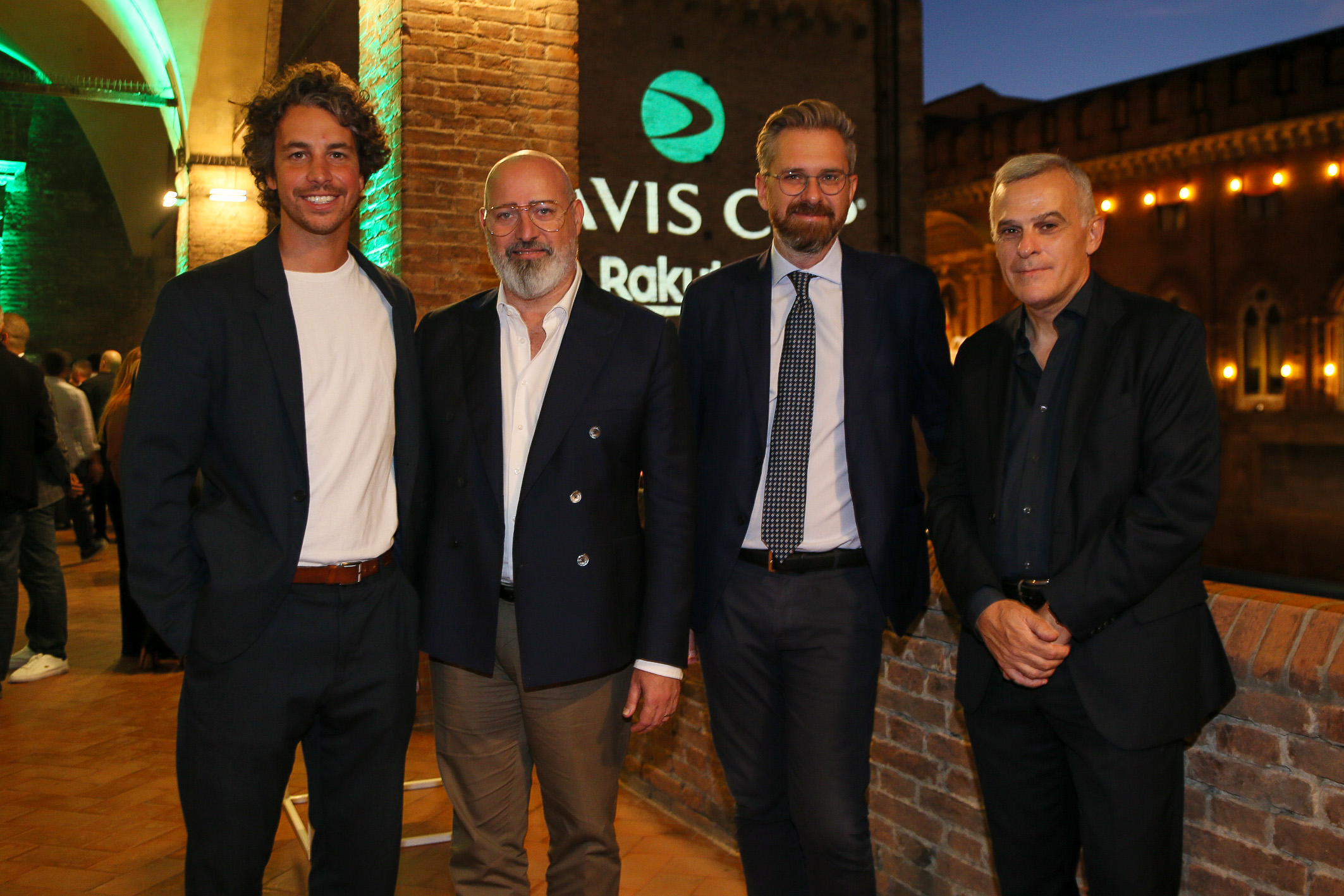 Coppa Davis, il gala dinner a Palazzo Re Enzo a Bologna. Nella foto da sinistra il consigliere comunale Mattia Santori, il presidente della Regione Emilia-Romagna Stefano Bonaccini, i sindaci di Bologna Matteo Lepore e di Casalecchio di Reno Massimo Bosso (foto Sposito)