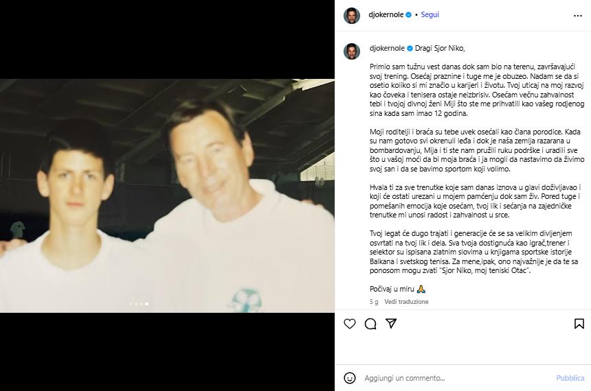 Visti dai social: l’omaggio di Nole a Pilic e Fognini sul Centrale