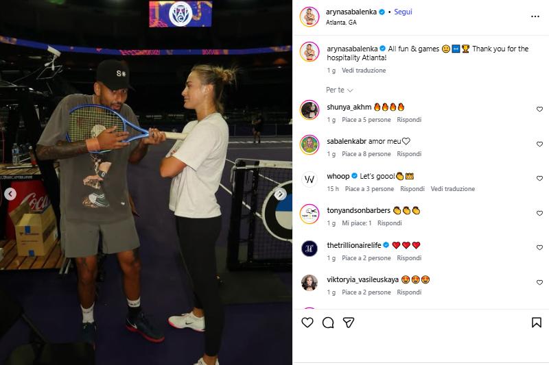 Visti dai social: Sabalenka vs Kyrgios e Jannik con Ronaldinho