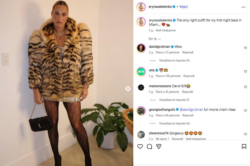 Visti dai social: la tigre Aryna e la t-shirt di Cobolli