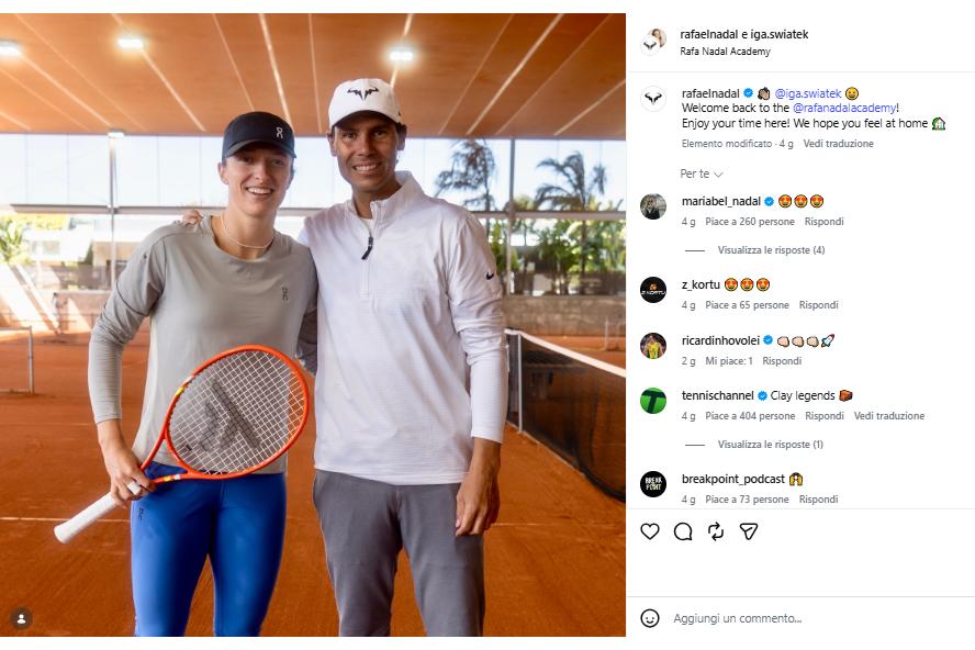 Visti dai social: Iga con Rafa e la lettera a Cobolli